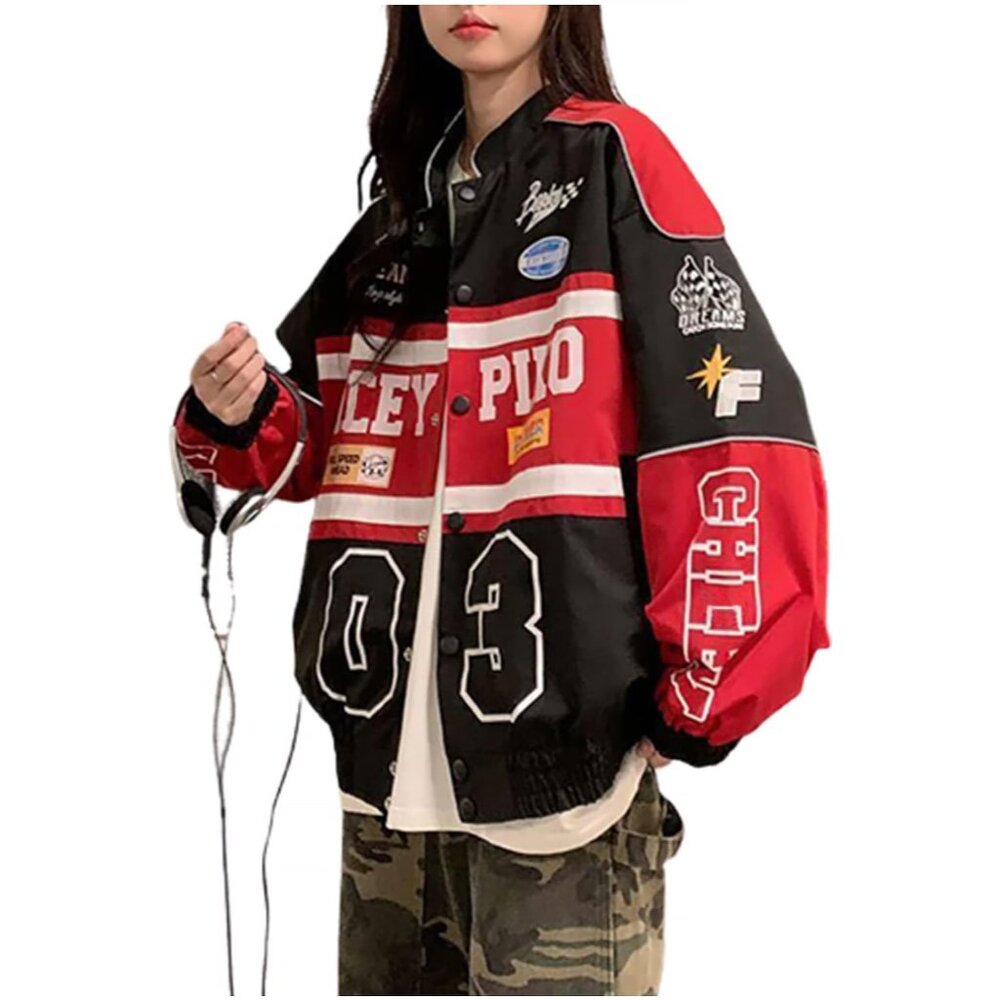 Varsity Jacket For Women Patchwork Long Sleeve Ra… - image 1